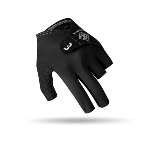 YAPGENESIS 1 Pcs Professional Billiards Glove for Left Hand, 3-Finger Design, Adjustable Elastic Band, Durable Double-Stitched, Breathable Material for Snooker and Cue Sports (Black，Medium)