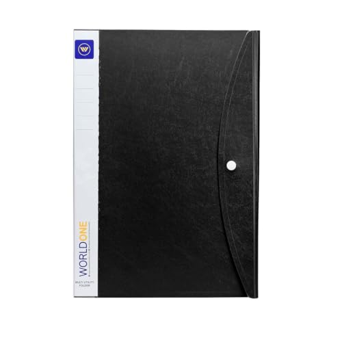 Image of Worldone Multi-Utility Document Folder | 20 Top-Loading Sleeves, Snap Button Closure, Durable 0.75mm Virgin PP Sheet | Ideal for Office, School & College Organization | A4, Black, Pack of 2