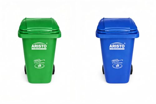 Image of Aristo Plastic Manual-Lift Garbage Waste Dustbin with Wheel 120 L GREEN /BLUE (COMBO)
