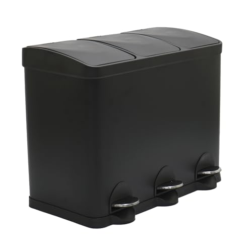 Amig - Dreifacher Mülleimer mit Pedalen 45 Liter Mod. RECIK3 | 3 herausnehmbare 15-Liter-Fächer | Recyclingbehälter für die Küche | Stahl | 60 x 37 x 49 cm | Mattschwarz Amig - Dreifacher Mülleimer mit Pedalen 45 Liter Mod. RECIK3 | 3 herausnehmbare 15-Liter-Fächer | Recyclingbehälter für die Küche | Stahl | 60 x 37 x 49 cm | Mattschwarz
