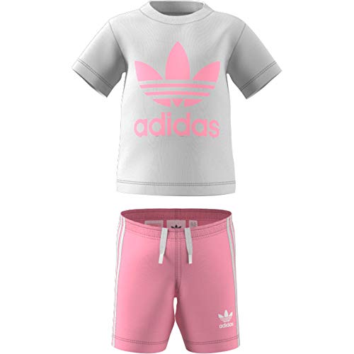adidas Originals unisex-baby Trefoil Shorts Tee Set White/Light Pink 12M