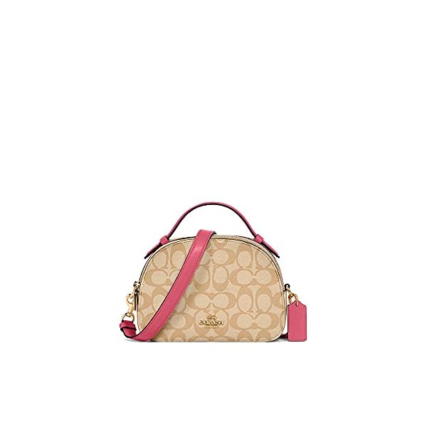 COACH Women's Serena Satchel in Crossgrain Leather (Light Khaki Confetti Pink)