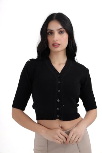 Image of Women Winter Wear V-Neck Half Sleeves Regular Fit Woollen Blouse