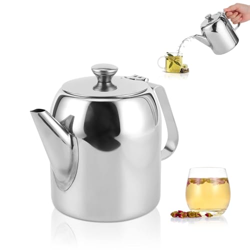 850ml Stainless Steel Teapot,Stovetop Coffee Pot,Cold Water Jug Short Spout Tea Whistling Coffee Kettle Pour Over Coffee Tea Pot with Flip Lid for Hotel, Restaurant,13.5 X 10.5cm/5.3 X 4.1in(32oz)