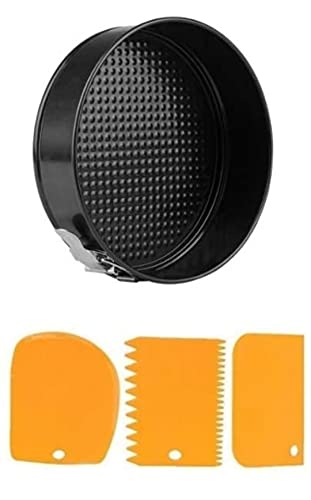 Kitchzone Teflon Round Cheese Cake Mould, Cooker with Removable Base,Cake Tins/Pan/Trays for Microwave, Oven and Bakeware, Black (22 cm) (Free Scraper)