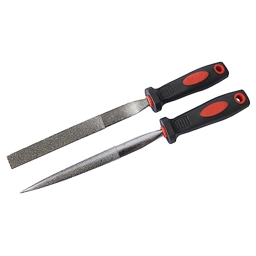 Juego de 2 limas de diamante semicirculares y cónicas planas de piedra de vidrio, azulejos de metal, agarre suave