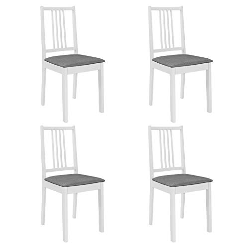 vidaXL Chaises à Manger avec Coussins Lot de 4 Blanc Bois Solide