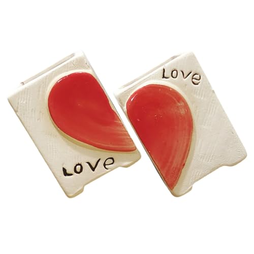 Abaodam Maceta de Cerámica en Forma de Corazón Maceta para Suculentas Pequeña Jardinera de Escritorio Cuadrada de Barro Set de 2 Unidades para Decoración de Hogar y Oficina