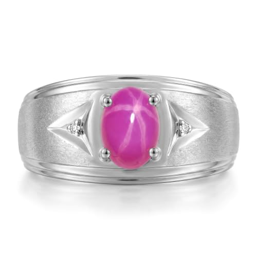 Image of Rylos Men's Rings Classic Design 8X6MM Oval Gemstone & Sparkling Diamond Ring - Color Stone Birthstone Rings for Men, Sterling Silver Rings in Sizes 8-13. Elevate Your Style with Timeless Elegance!