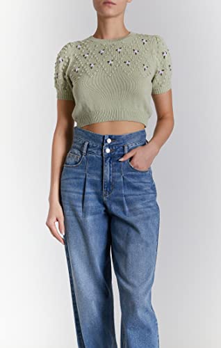 Image of O A T NEW YORK Women's Luxury Clothing Short Sleeve Pull on Cropped Sweater, Comfortable & Stylish