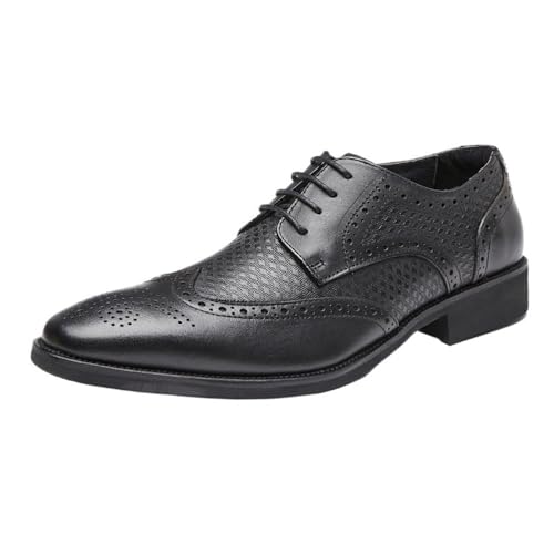 Men's Lace up Pointed Toe Brogue Derby Dress Shoes Genuine Leather Business Casual Formal Office Work Trendy Comfortable Footwear