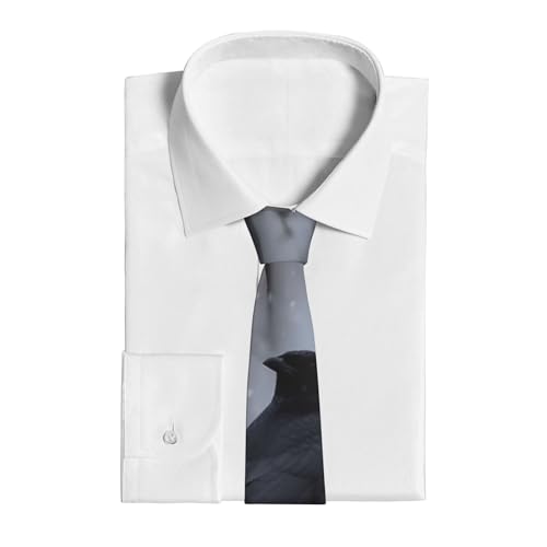 LZQPOEAS Mens Ties Novelty Skinny Tie Black Crow Birds Printed Necktie Formal Business Wedding Silk Ties for Men