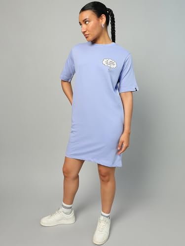 Bewakoof Heavy Duty 1.0 Official Garfield Merchandise Women's Graphic Printed Oversized Fit Half Sleeve Round Neck Terry T-Shirt Dress_ 589797_Purple_ Xl