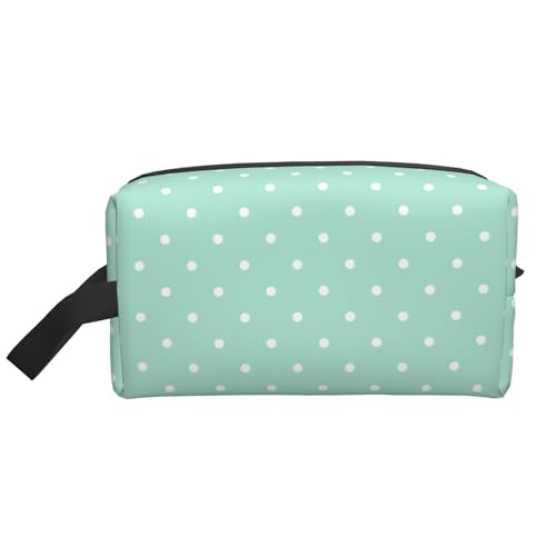 Bolsa de viaje con estampado de lunares verdes, organizador de maquillaje para mujeres y hombres, gran capacidad para cosméticos, accesorios, artículos de tocador, champú y artículos esenciales