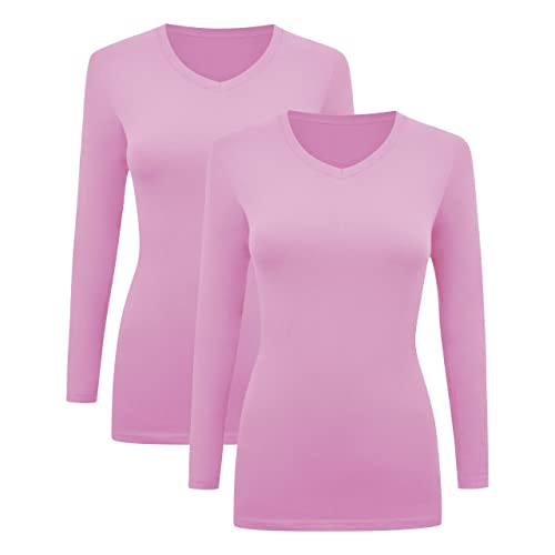 BaHoki Essentials Long Sleeve V-Neck Undershirts - Great Stretch and Layering Piece - 2 Pack