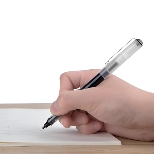 Image of Kinbor WAVE Roller Ball Pens - 0.5mm Fine Point, Black, Pack of 5 - Smooth Writing Pens with Visible-Ink Window, Quick-Drying, Smudge-Free Gel-Ink Pens for Office, School, and Journaling