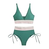 Womens High Waisted Bikini Sets Color Block Tummy Control Side Drawstring 2 Piece Bathing Suit Beach Sports Swimsuits Traje De Baño para Mujer