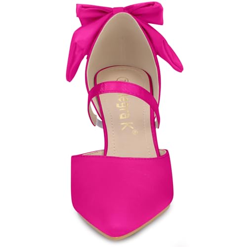 Allegra K Allegra K Women's Pointed Toe Bow Satin Hot Pink Stiletto Heels Pumps - 8 M US