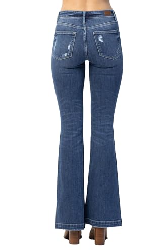 Judy Blue Women's Mid-Rise Button Fly Trouser Flare Jeans with Destroyed Details4
