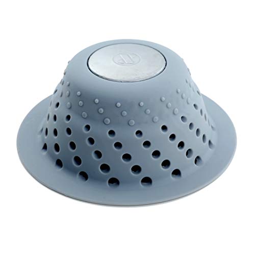 SlipX Solutions Dome Drain Protector for Shower & Tub, Fits Over Drains to Prevent and Stop Clogs (Pop-Up Drains Effective Hair Catcher, Silicone & Stainless Steel, Gray)