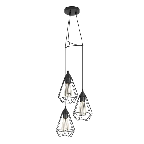 Amazon.nl EGLO pendelarmatuur TARBES zwart vintage, hanglamp eetkamer, pendellamp 3 lichtbronnen, retro lamp in industrieel design... aanbieding