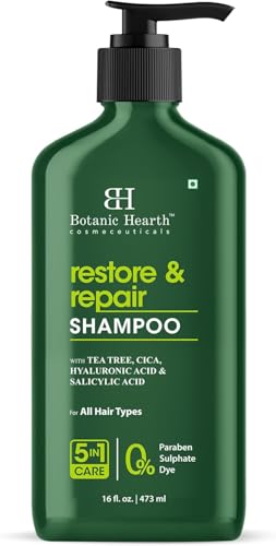 Image of Botanic Hearth Tea Tree Shampoo Infused With Cica, Hyaluronic Acid & Salicylic Acid | Clarifying Shampoo To Repair, Restore & Strengthen Hair | Paraben & Sulfate Free | For All Hair Types, 16 Fl Oz