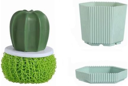 Cactus Pot Brush Set -Includes 2 Brushes & 3 Replacement Heads， Cute and Durable Kitchen Cleaning Scrubbers for Dishes, Pans, Sinks and More(Green+Yellow)