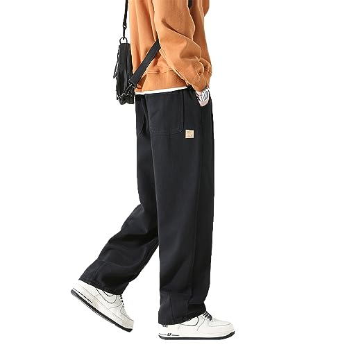 [Olekei] サルエルパンツ メンズ ズボン ワイドパンツ メンズ ズボン 9分丈 無地 調整紐 人気 快適 ゆったり 通気性 大きいサイズ カジュアル 袴パンツ 快適 オールシーズン春 夏 秋 冬 (JP, アルファベット, 2XL, #5:ブラック)