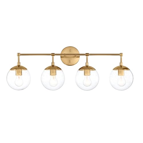 Image of Design House Gracelyn 4-Light Dimmable Bathroom Vanity Light, Seeded Glass, Satin Gold, 31.52 in W x 8 in D x 11.45 in H, 589580 | Dimmable, Wall Mount, Contemporary /Modern, Steel, Lighting, 589580