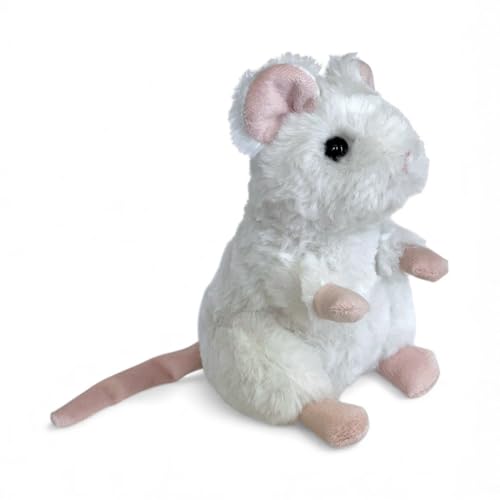 Auswella Plush Toys White Mouse, Soft Plush Material, 8 Inch Stuffed Animal, Black Eyes with Pink Accents, Cuddly Design for Children