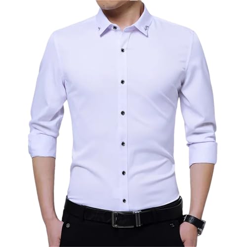 Chemise homme à col brodé et tissu soyeux blanc de qualité supérieure