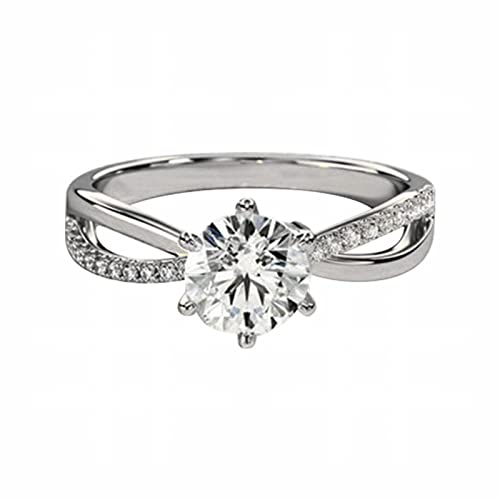 Fine Jewelry Ring Round Hearts Arrows Cut Diamond Silver Ring Ring Six Diamond Ring Women's Engagement Handwear Giv302 #TOP19