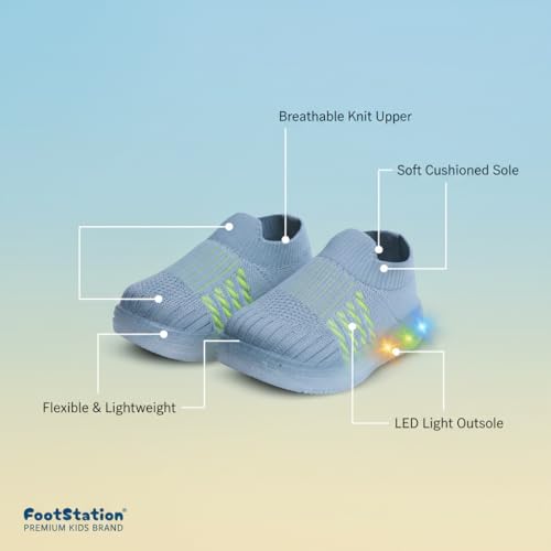 Image of Jugnu Toddler Boy's & Girl's LED Light-Up Shoes | Breathable Mesh First Walking Shoes with Soft Cushioned Insole & Stretchable Slipon Shoe for Infants & Kids (Age 18 Months to 5 Years)