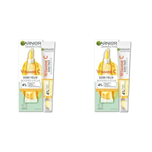 Garnier SkinActive - Soin Yeux Booster d'Éclat - Anti-Cernes & Anti-Ridules - Enrichi en Vitamine C, Niacinamide, Caféine & Poudre de Banane - Pour Tous Types de Peaux - 15 ml (Lot de 2)