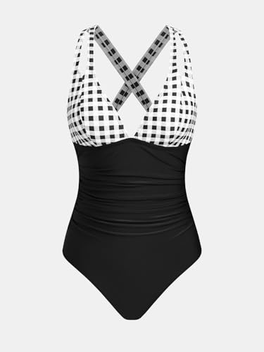 Image of CUPSHE Women's One Piece Swimsuit Tummy Control Deep V Neck Double Straps Crisscross Back Tie Bathing Suit