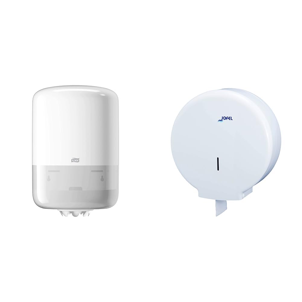 Tork 559000 Distributeur de Papier d'essuyage à dévidage Central M2 - Design Elevation - Blanc & Jofel - Grand Distributeur Industriel de Rouleaux de Papier Toilette, Distributeur de Rouleaux