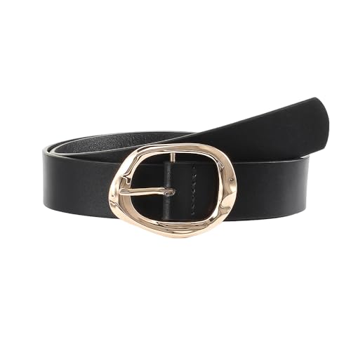 TOEECY Cinturón Mujer de Moda en PU Versátil con Hebilla Aleación y Cierre Clasp Ideal para Estilo Casual Oficina(Negro)
