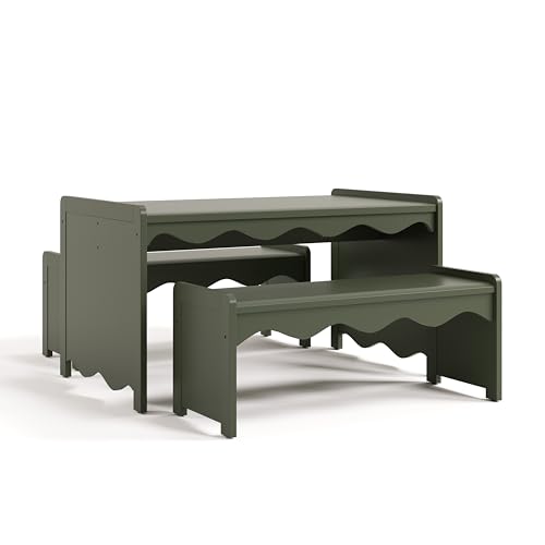 Image of Storkcraft Casablanca Montessori Indoor Kids Table & Bench Set, Olive