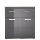 trendteam smart living - Amanda - Kommode - Grau Hochglanz - Standschrank - (BxHxT) 73 x 79 x 31 cm - 2 Türen mit moderner Fräsung und 1 großen Schublade - silberfarbene Griffe - Kratzfest