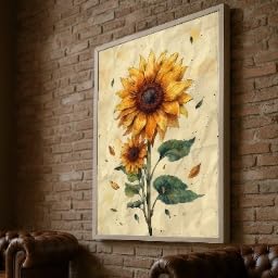 Œuvre d'art florale jaune tournesol pour une ambiance douce et rétro