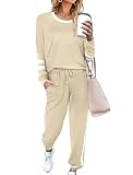 Picture of Aloodor Two Piece Outfits for Women Color Block Sweatsuits Sets Apricot S