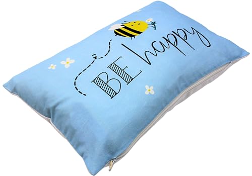 Dekohelden24 Zierkissen - Kuschel Kissen mit Biene/Dekokissen - Kopfkissen - BE Happy - L/B/H ca. 40 x 13 x 23 cm, 100% Baumwolle.