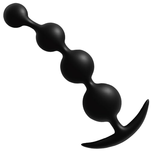 AMAZBEE Bolas Anales de silicona con bolas de diferentes tamaños Pliable & skin friendly anal beads sex toy with narrow flared base butt plug dildo for men women black (4 Bead)