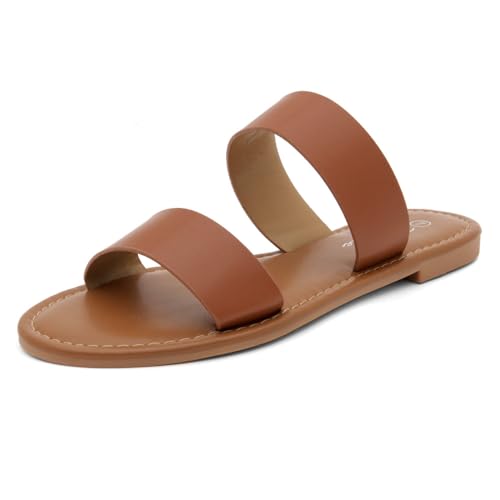 Image of Herstyle Flat Sandals for Women, Double Strap Slide Sandals, Open Toe Slip On, Comfortable Cushioned Footbed Casual Summer Shoes for Daily Wear, Beach, Vacation, Clear Options