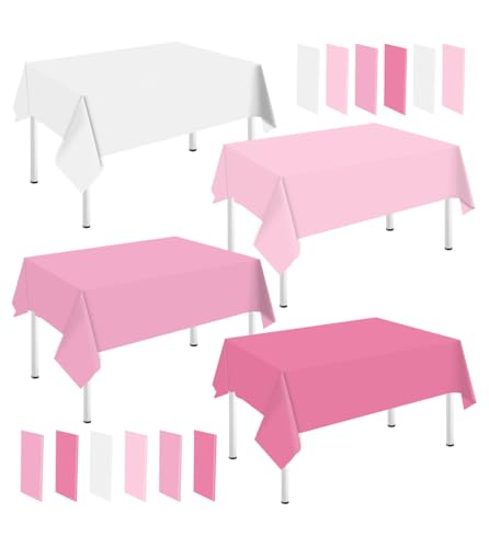 Whaline 16 Pcs Pink Coquette Plastic Tablecloth 4 Gradient Pink Colors Rectangle Disposable Table Cover Waterproof Table Cloth for BBQ Dinning Birthday Wedding Decoration Supplies, 54 x 108 Inch