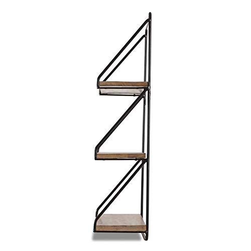 Image of INDIAN DECOR 284836 Three Tier Floating Wall Shelf Black | MDF Wooden Floating Shelves | Designer Three Tier Shelves with Metal Rail | Floating Shelf Kitchen, Bathroom, Hallway, Bedroom