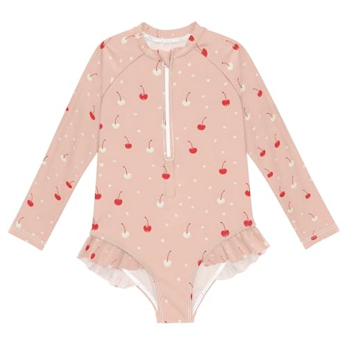 ALAZA Cherry Fruit Cute Girls One Piece Swimsuit Long Sleeve Rash Guard Swimsuits UV 50+ Swimwear Zipper