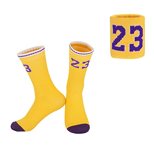 GGRR Elite Basketball Socks for Boys and Girls, Athletic Socks with Basketball Wristband, Compression Sport Socks for Kids 6-13, Yellow