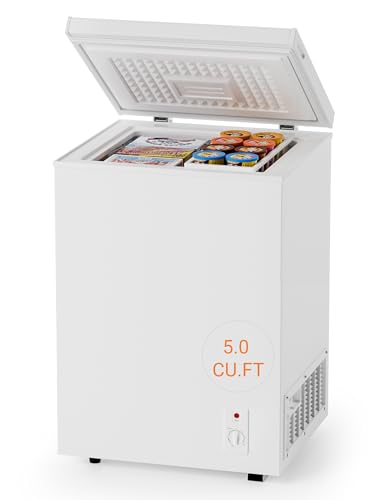 Bodacious Ultra Quiet Deep Freezer - 5.0 Cu Ft Compact Chest Freezer with Fast Freeze Performance, Low Power Consumption, Ideal for Homes, Apartments, Garages, Dorms, Small Shops