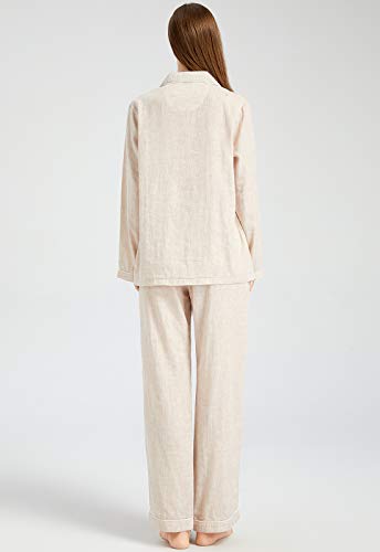 Image of Womens Muslin Pajama Set 100% Cotton Double Gauze Linen Like | Breathable Soft Comfort Button Up Loungewear Sleepwear PJ Set
